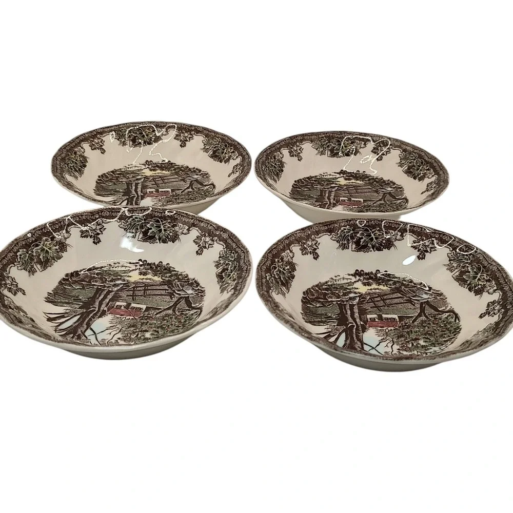 Vintage Johnson Bros Berry Bowls Fruit‎ The Stone Wall Set of Four Five Inch